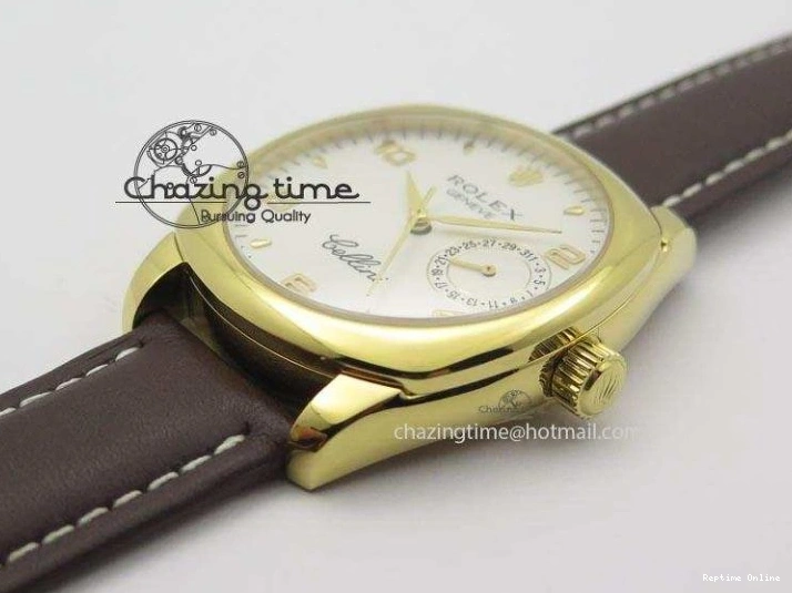 0406 Cellini Date YG White Numeral Dial On Brown Leather Strap A Affordable 3883